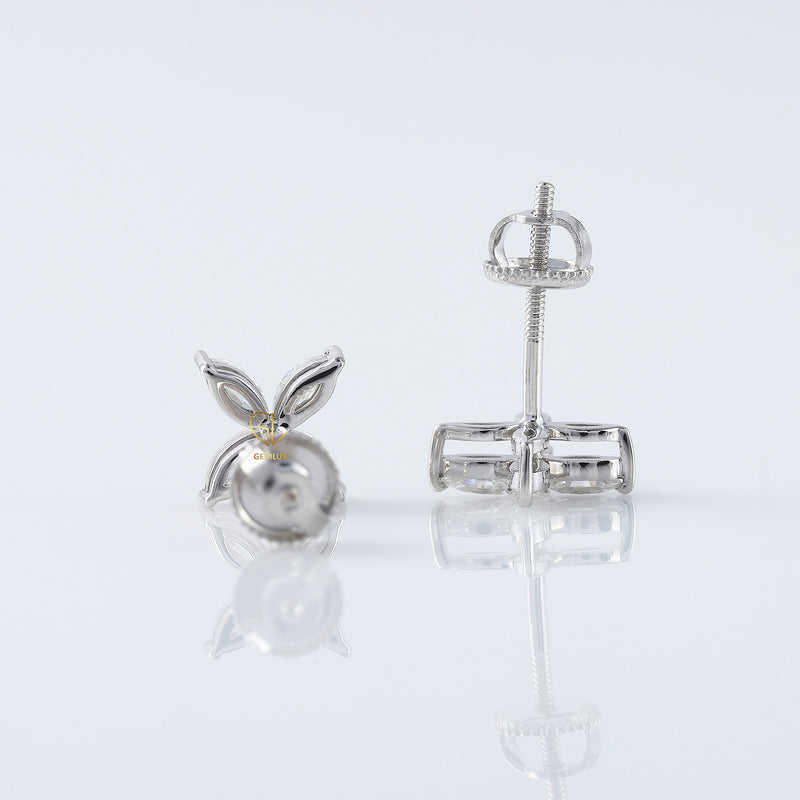 Marquise Cut Moissanite Flower Stud Earrings
