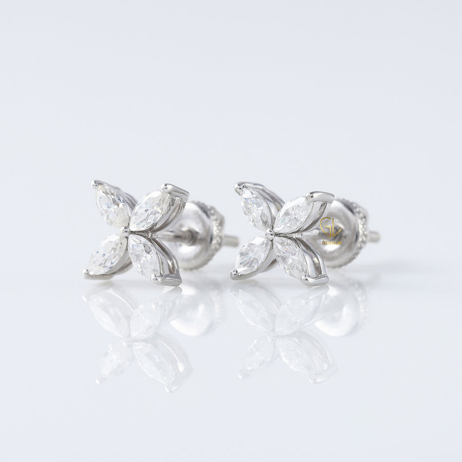 Four Stone Marquise Cut Lab Grown Flower Stud Earrings