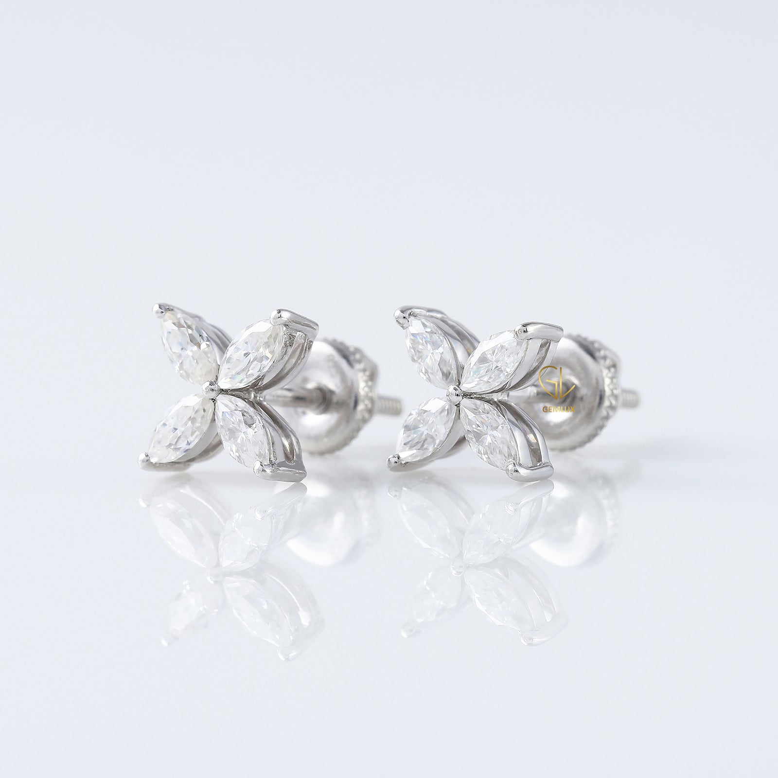 Marquise Cut Moissanite Flower Stud Earrings