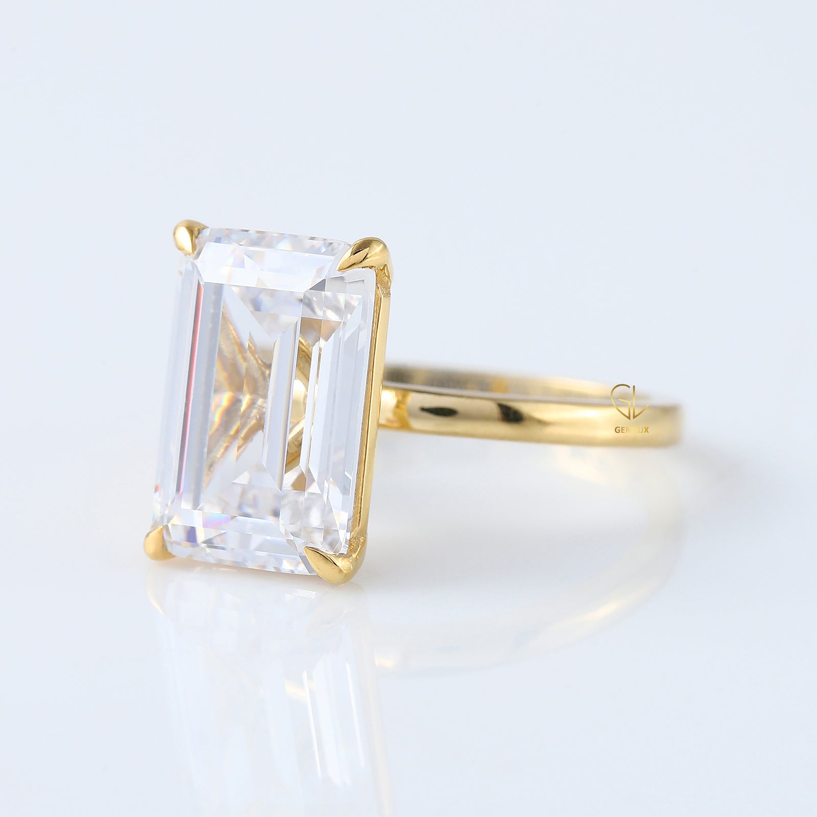 Emerald Cut Moissanite Solitaire Engagement Ring