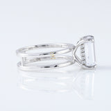 Emerald Cut Moissanite Double Band Solitaire Ring