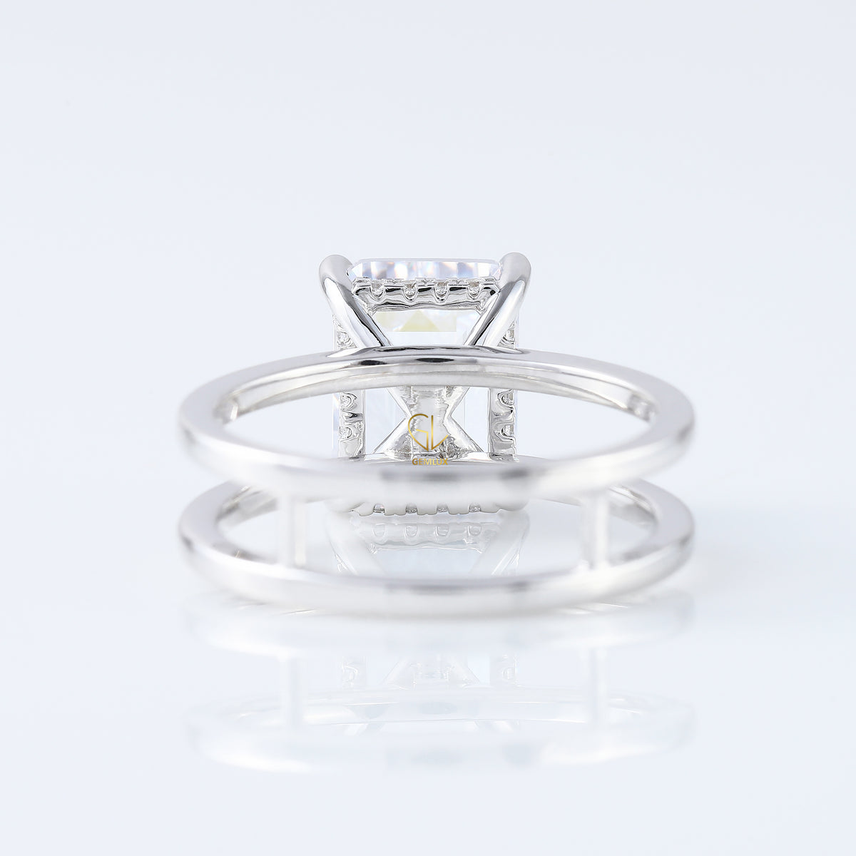 4ct Emerald Cut Lab Grown Double Band Solitaire Ring
