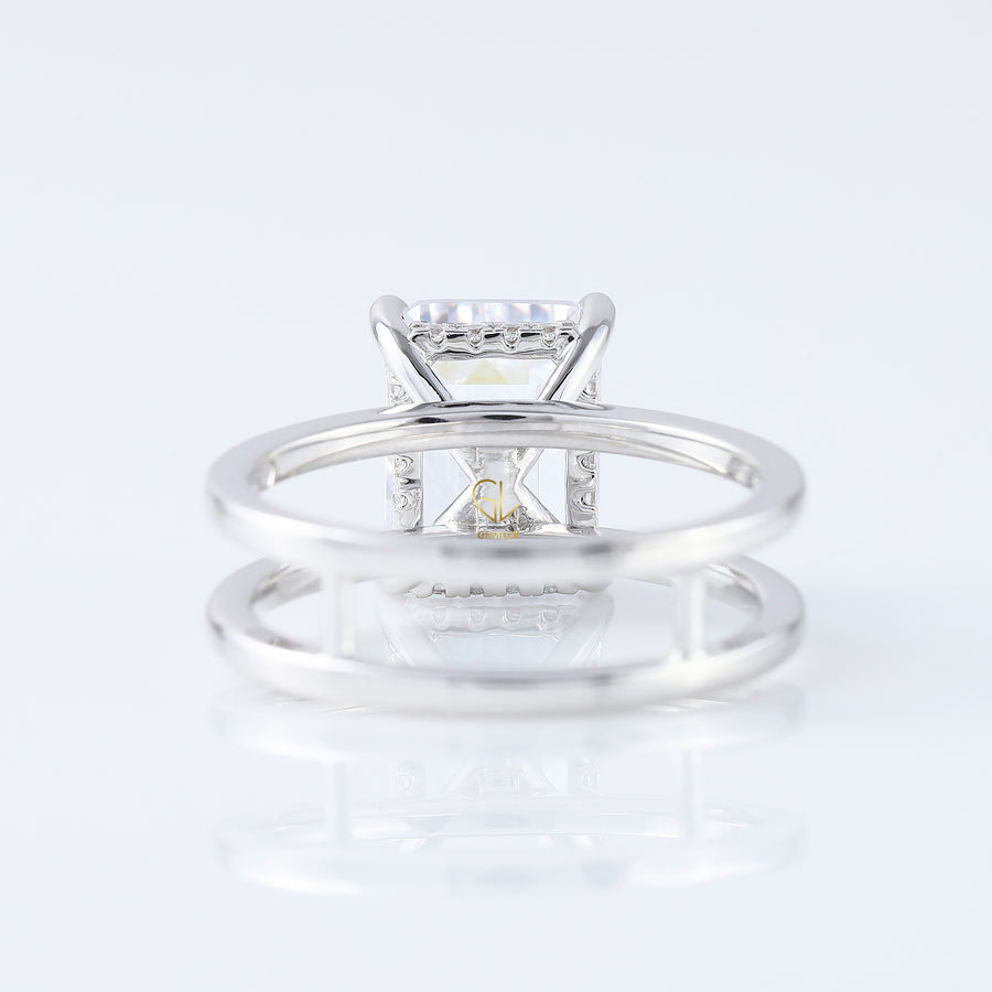 4ct Emerald Cut Lab Grown Double Band Solitaire Ring