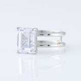 4ct Emerald Cut Lab Grown Double Band Solitaire Ring
