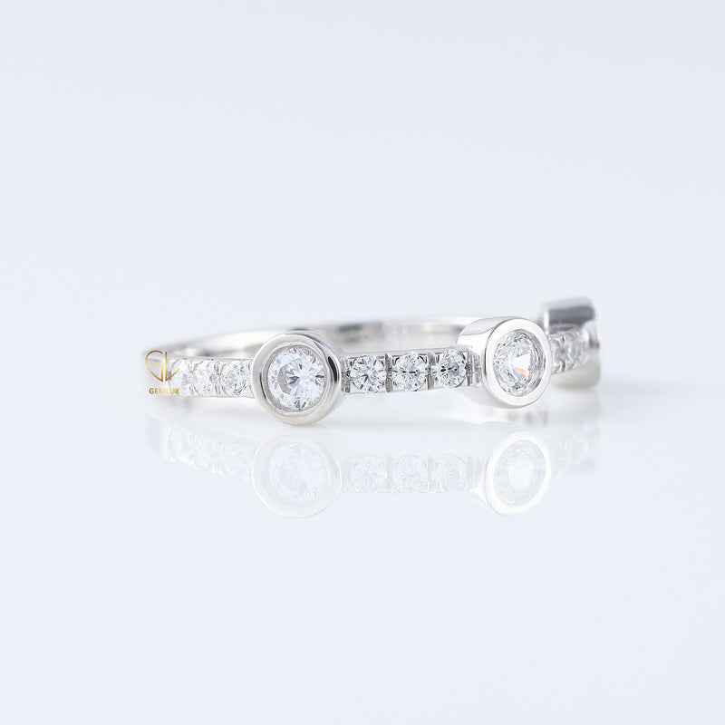 Three Stone Bubble Style Round Lab Grown Bezel Set Eternity Band