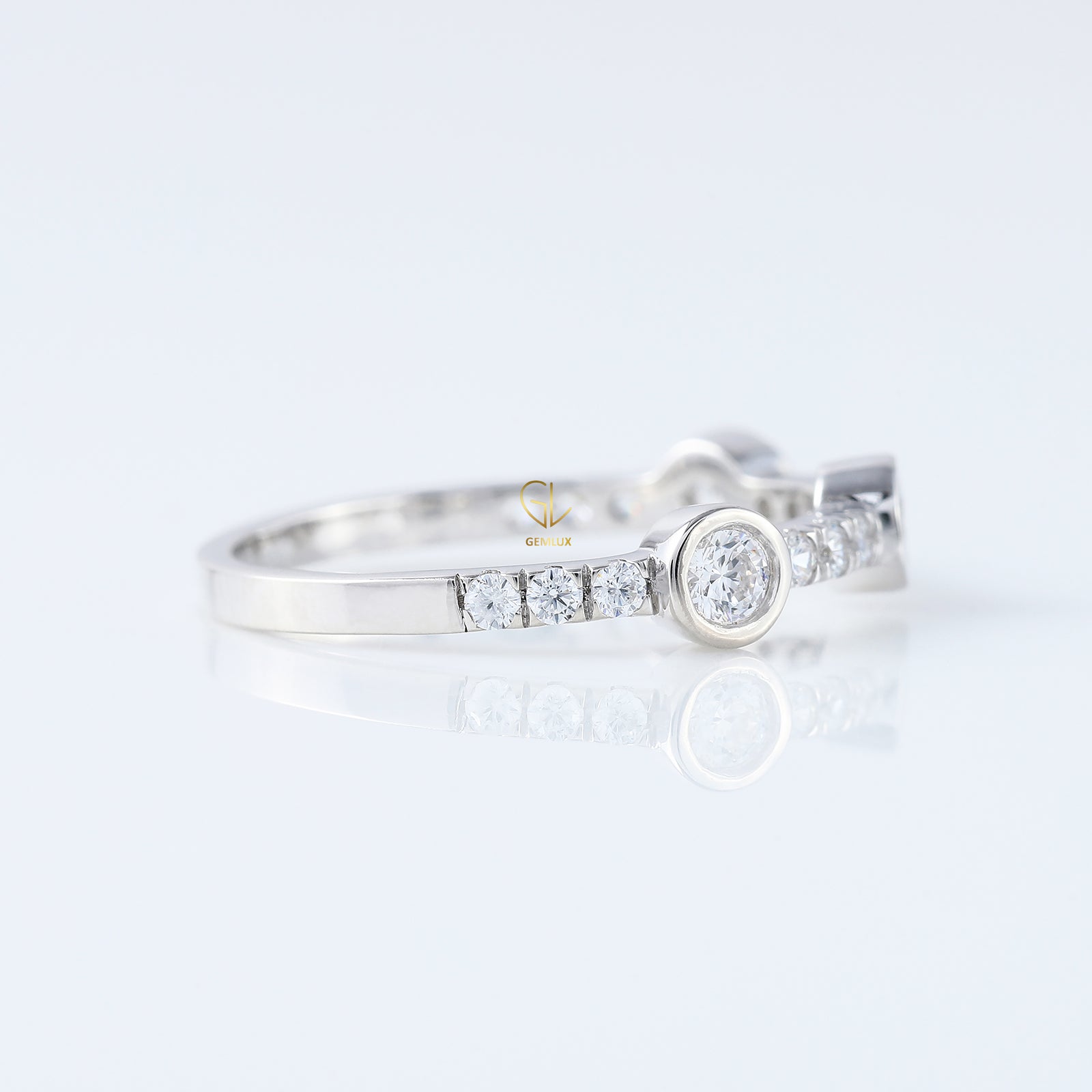 Bubble Style Three Stone Round Moissanite Bezel Set Eternity Band
