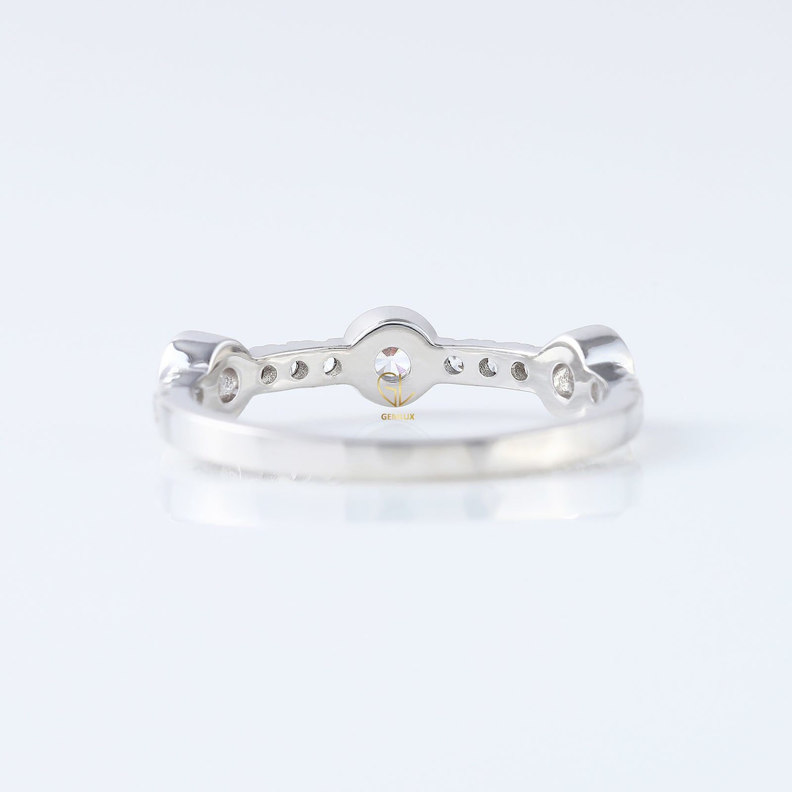 Three Stone Bubble Style Round Lab Grown Bezel Set Eternity Band, stacking band