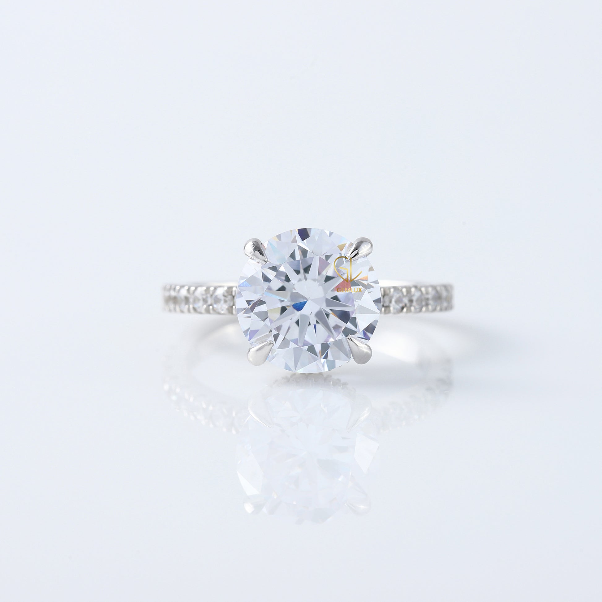 Round Cut Moissanite Diamond Solitaire With Accent Engagement Ring 