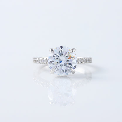 Round Cut Moissanite Diamond Solitaire With Accent Engagement Ring 