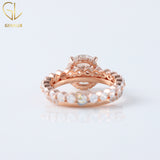 Bridal Ring Set, 4CT Round Cut Moissanite Diamond Engagement Ring, Hidden Halo Solitaire With Accent Ring, Floatig Bubble Eternity Wedding Band