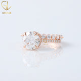 Bridal Ring Set, 4CT Round Cut Moissanite Diamond Engagement Ring, Hidden Halo Solitaire With Accent Ring, Floatig Bubble Eternity Wedding Band