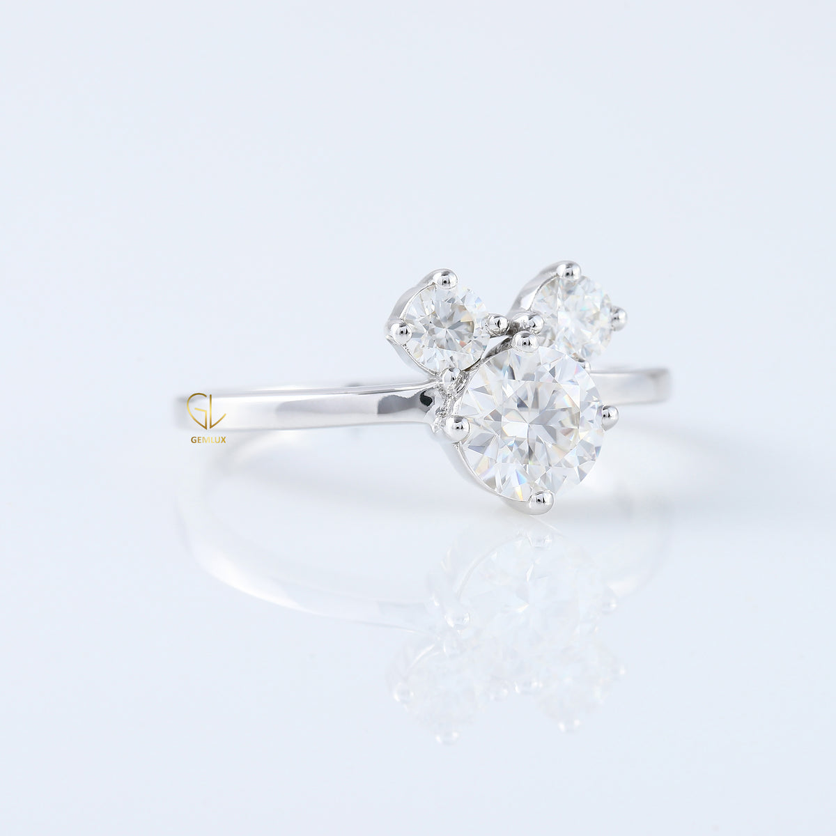 Three Stone Round Moissanite Mouse Ears Fairy Tale Ring