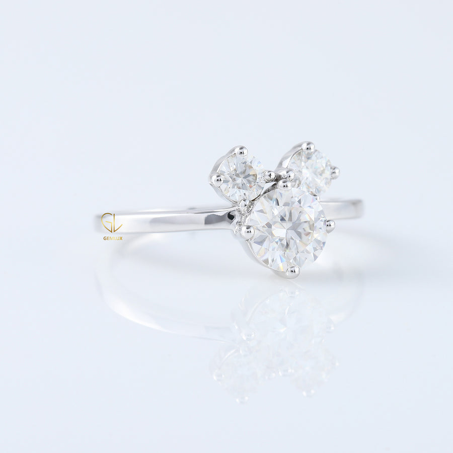 Three Stone Round Moissanite Mouse Ears Fairy Tale Ring