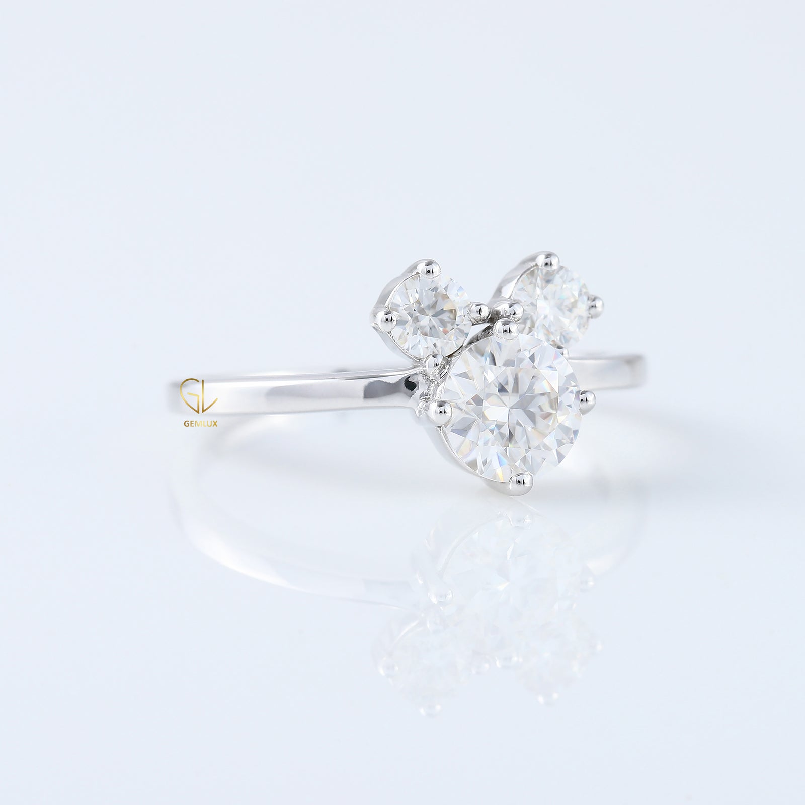 Three Stone Round Cut Lab Grown Mouse Ears Ring