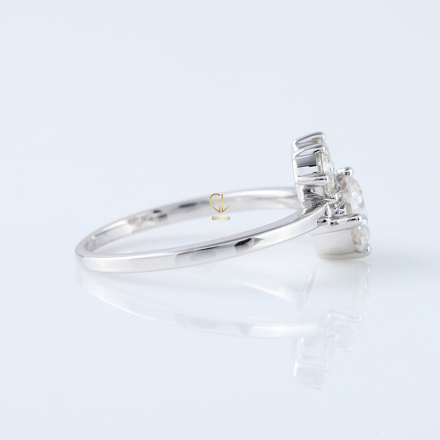 Three Stone Round Moissanite Mouse Ears Fairy Tale Ring