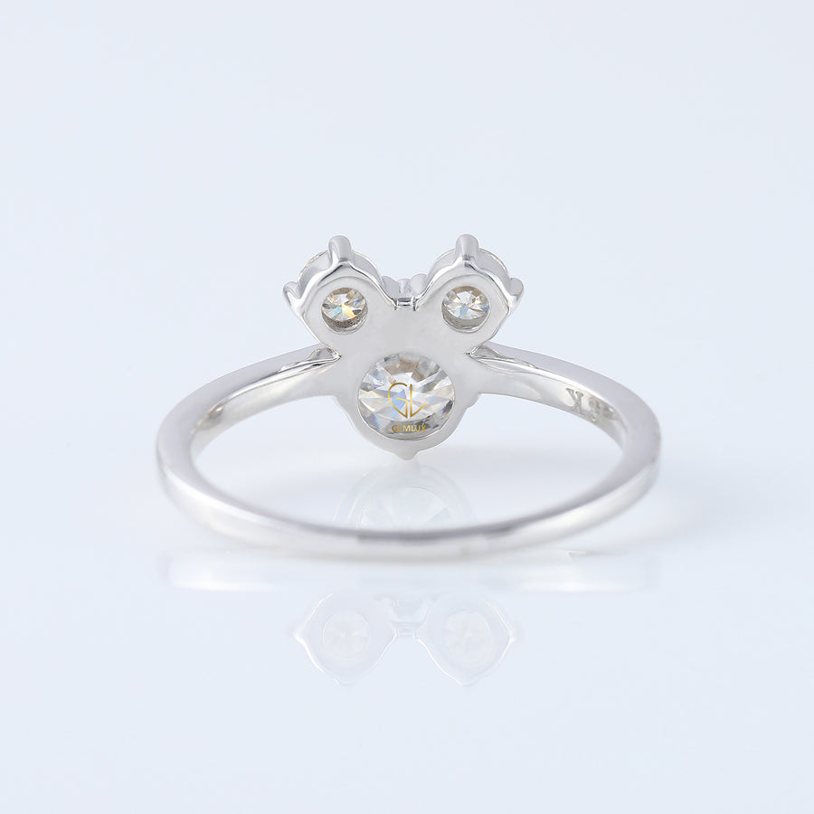 Three Stone Round Moissanite Mouse Ears Fairy Tale Ring