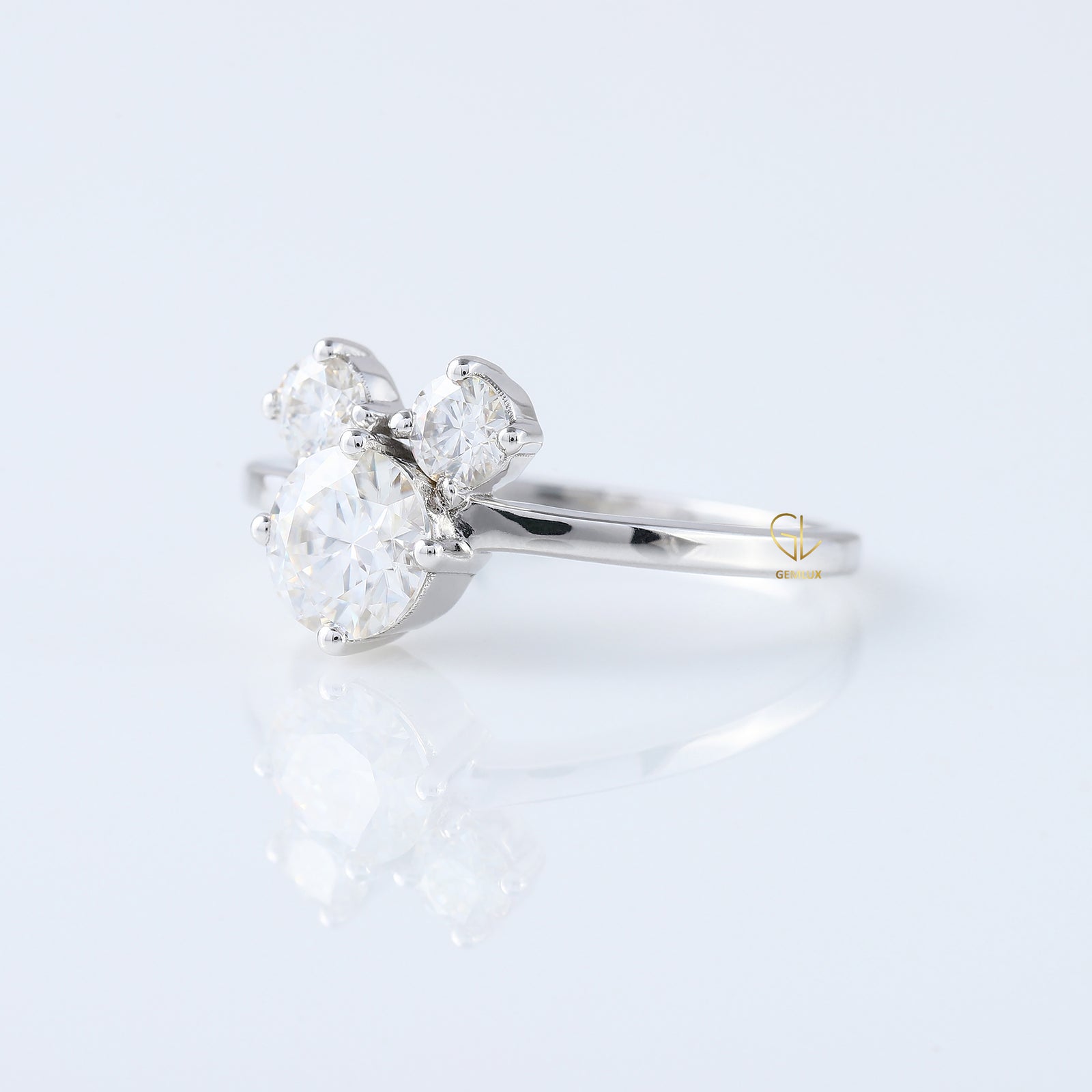 Three Stone Round Moissanite Mouse Ears Fairy Tale Ring