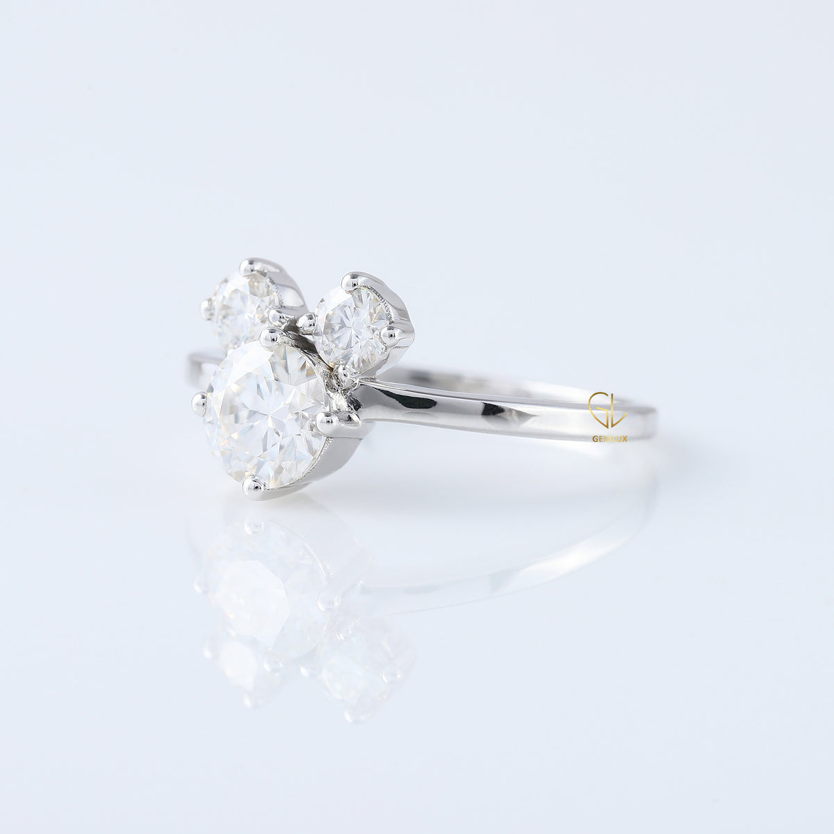 Three Stone Round Cut Lab Grown Mouse Ears Ring