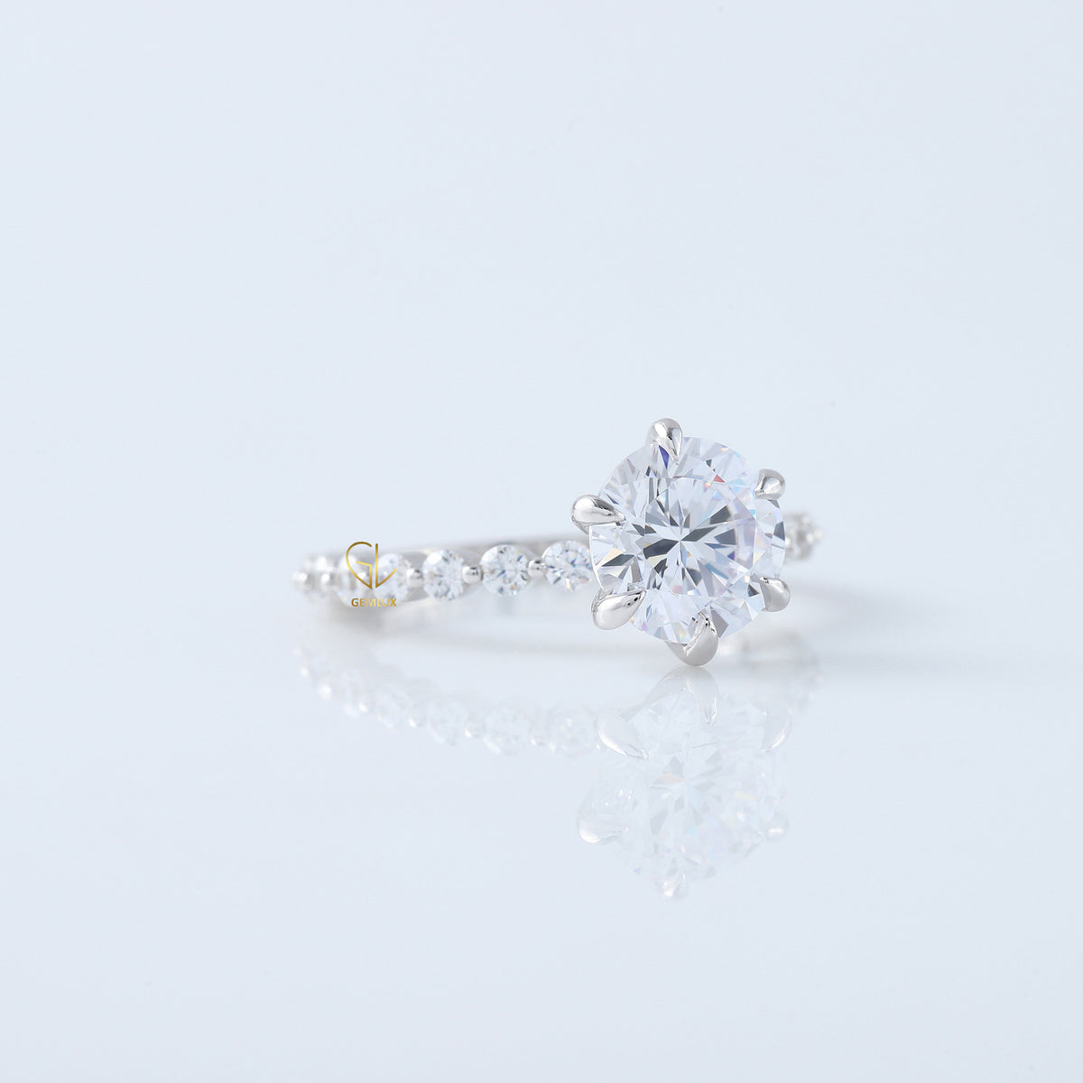 Round Cut Moissanite Diamond Floating Bubble Engagement Ring