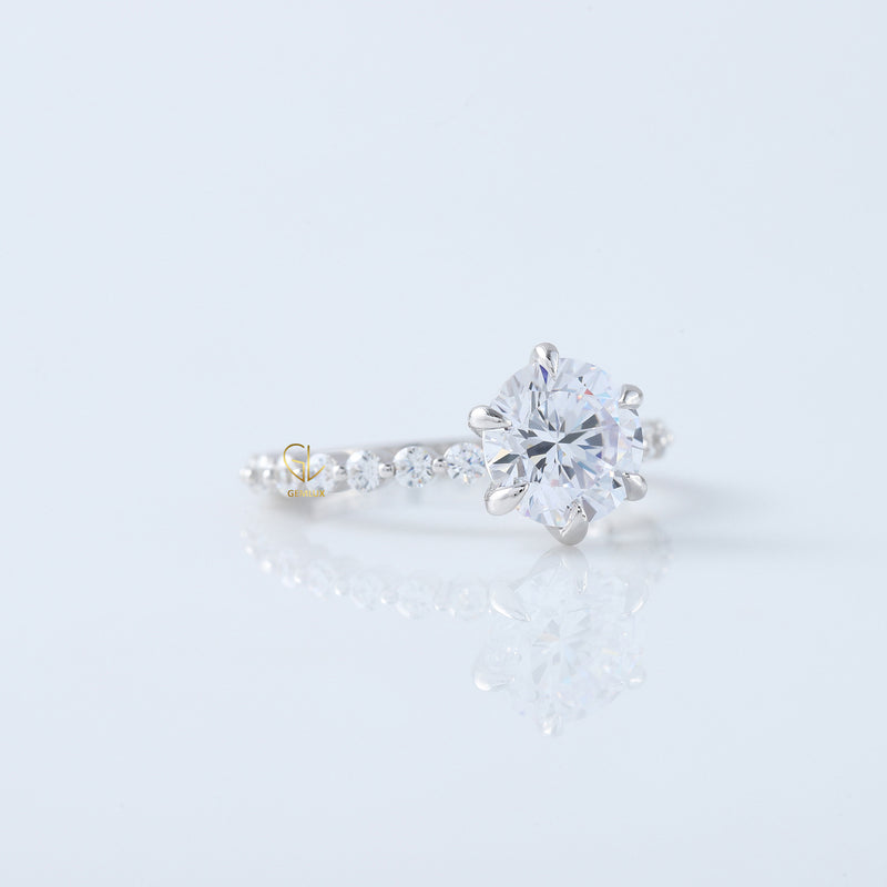 2 Carat Round Moissanite Floating Bubble Engagement Ring
