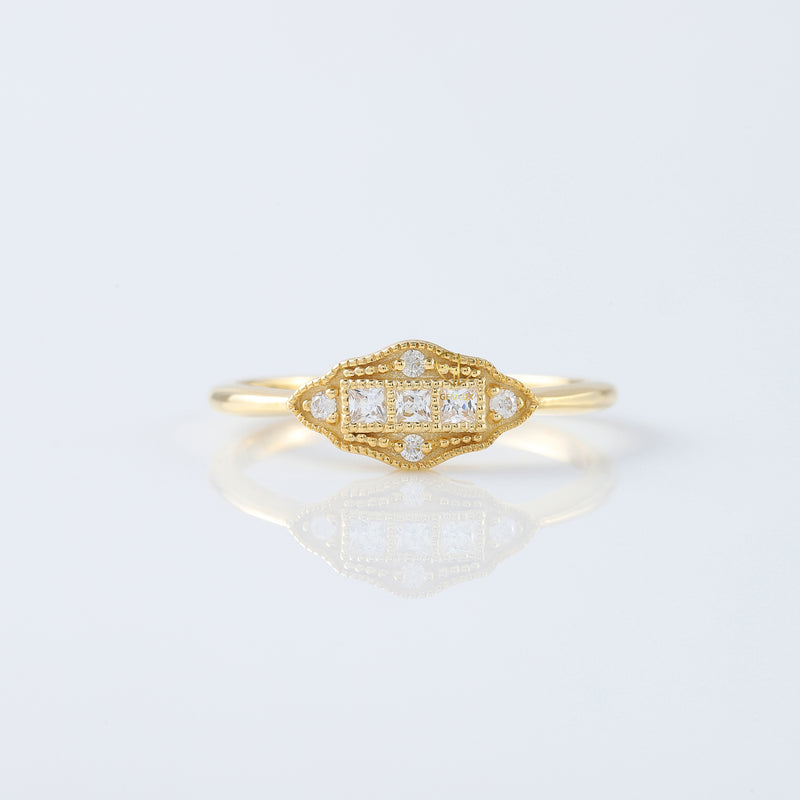 Art Deco Three Stone Moissanite Vintage Ring