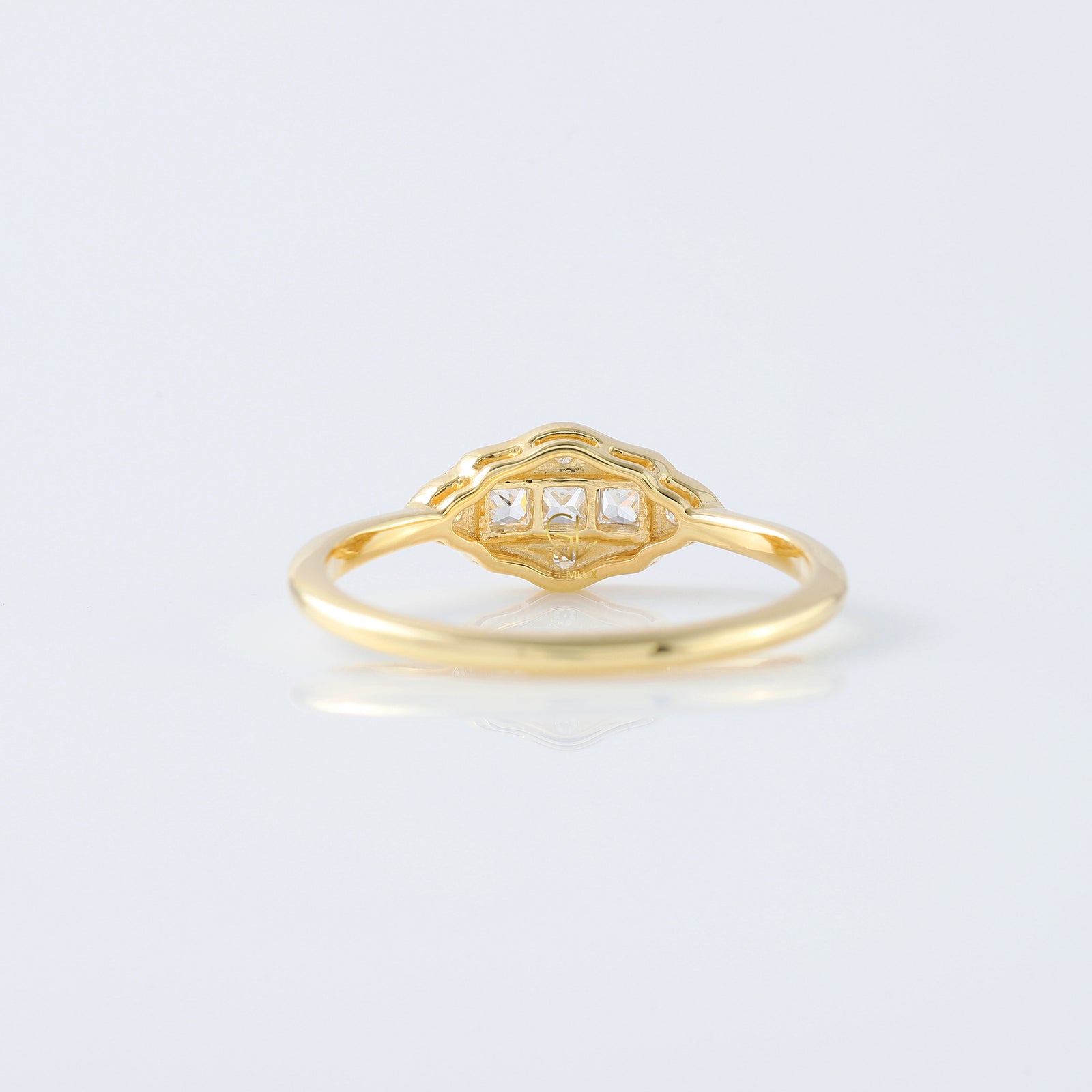 Art Deco Three Stone Princess Cut Moissanite Diamond Engagement Ring