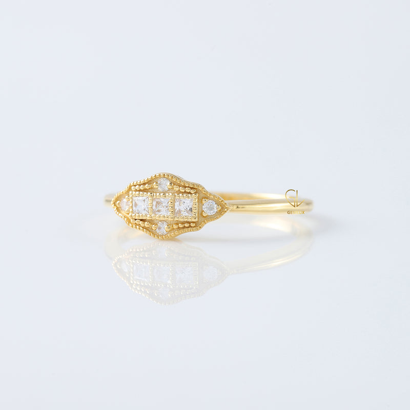 Art Deco Three Stone Moissanite Vintage Ring