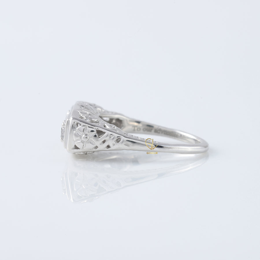 Round Cut Moissanite Art Deco Three Stone Ring