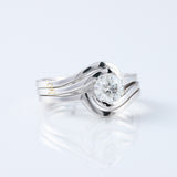 Round Cut Moissanite Diamond Swirl Bypass Engagement Trio Ring Set