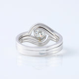 Round Cut Moissanite Diamond Swirl Bypass Engagement Trio Ring Set