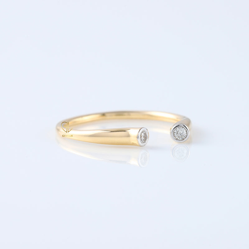 Open Cuff Two Stone Bezel Set Thin Stackable Band