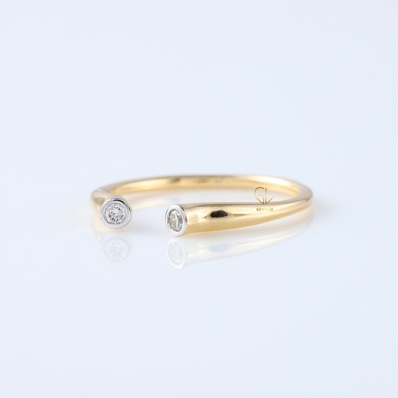 Open Cuff Two Stone Bezel Set Thin Stackable Band