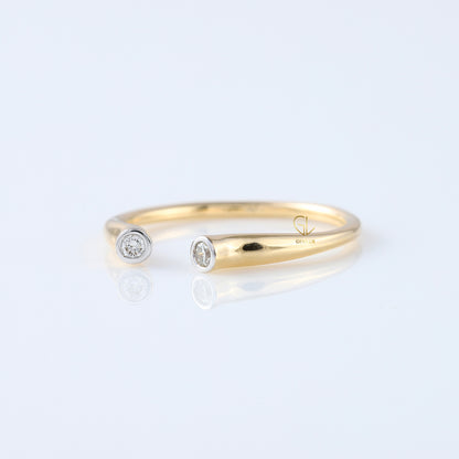 Open Cuff Lab Grown Two Stone Bezel Set Adjustable Band