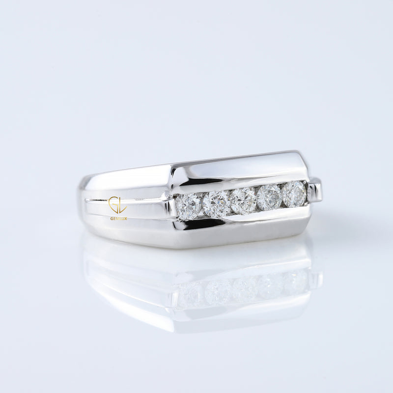 Five Stone Round Moissanite Channel Set Men's Engagement Ring