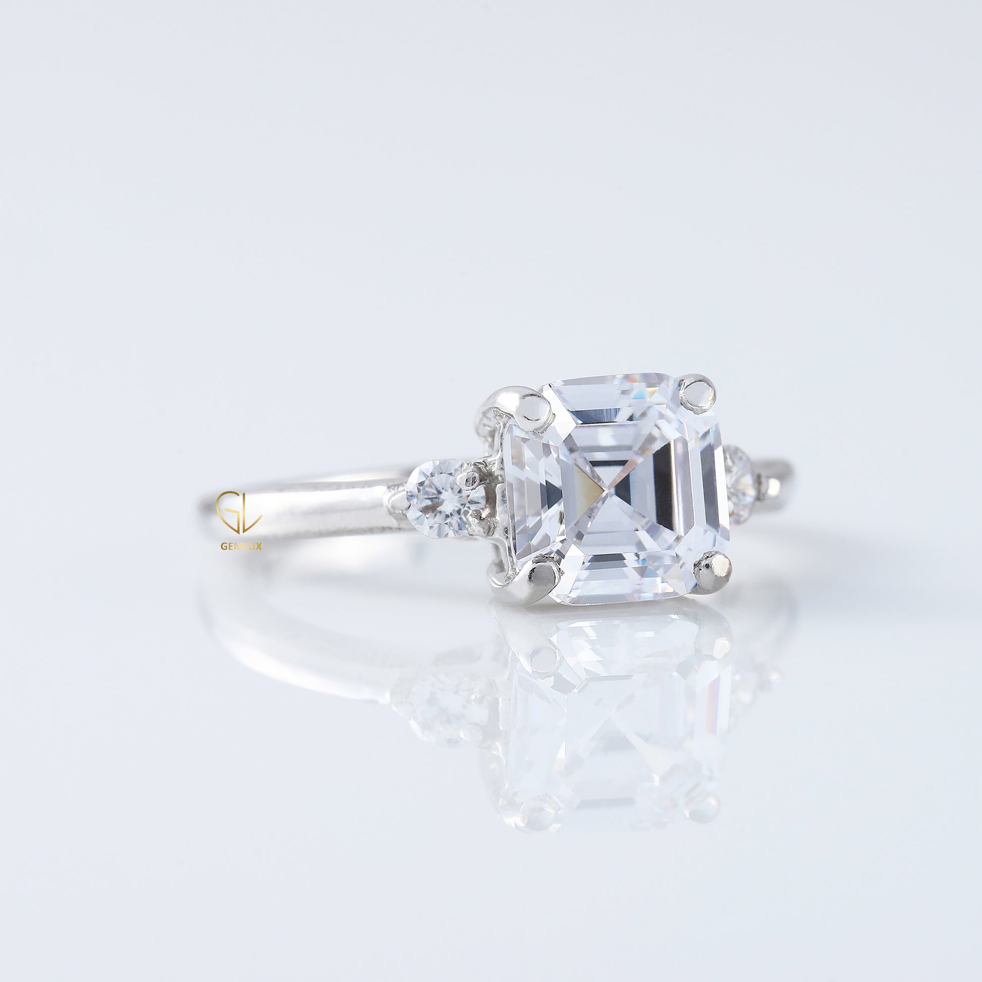 Trilogy 1.5 Ct Asscher Cut Lab Grown Three Stone Engagement Ring