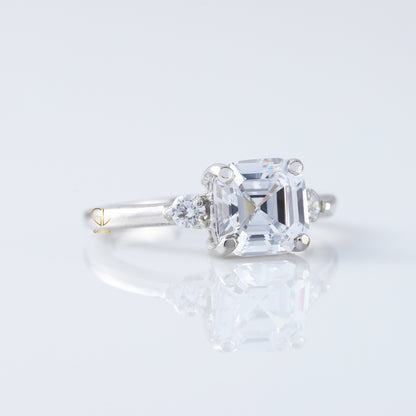 Trilogy 1.5 Ct Asscher Cut Lab Grown Three Stone Engagement Ring
