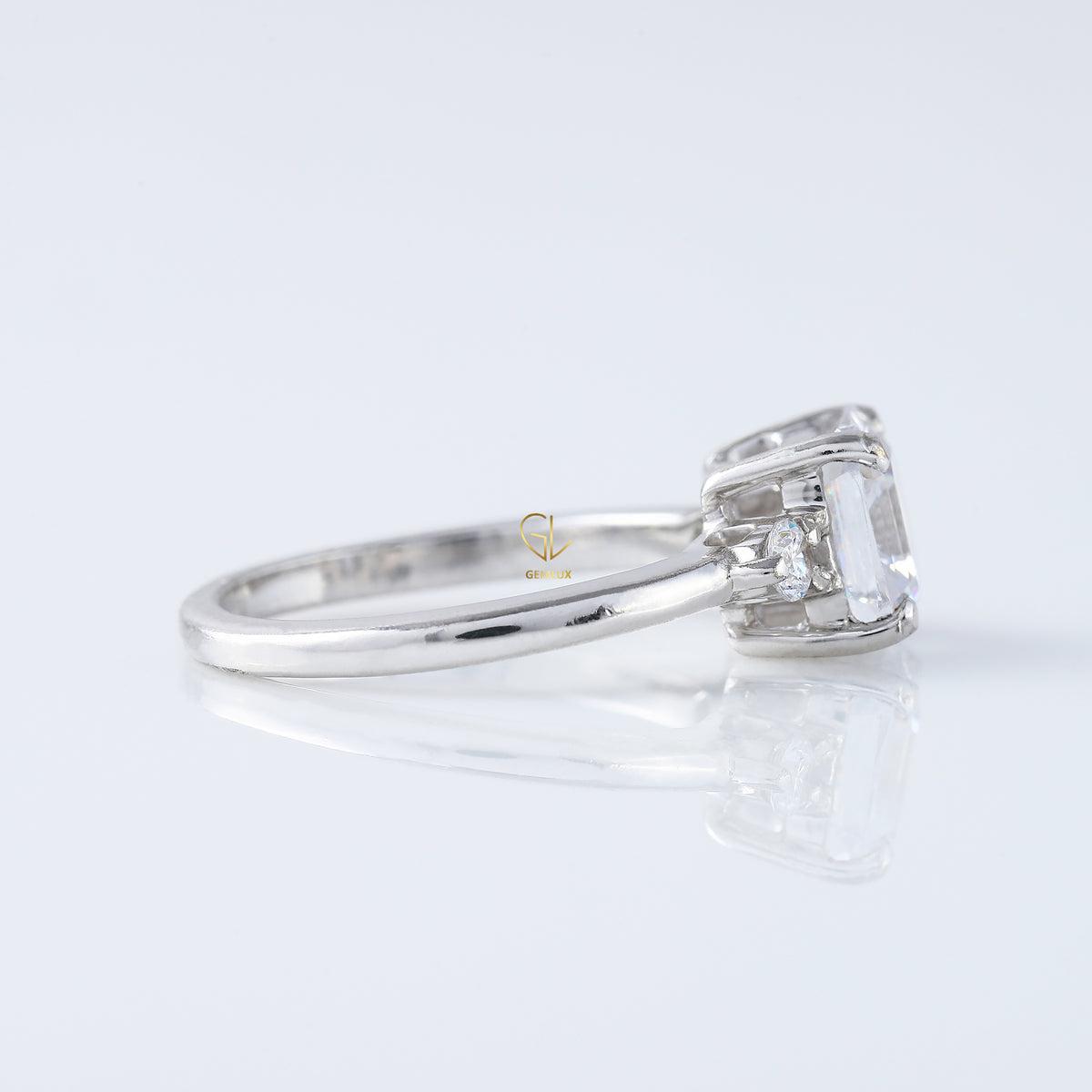 Three Stone 1.5 Ct Asscher Cut Moissanite Trilogy Engagement Ring