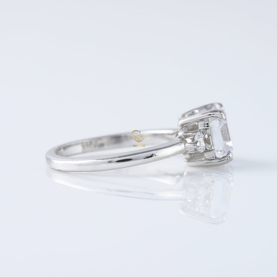 Three Stone 1.5 Ct Asscher Cut Moissanite Trilogy Engagement Ring
