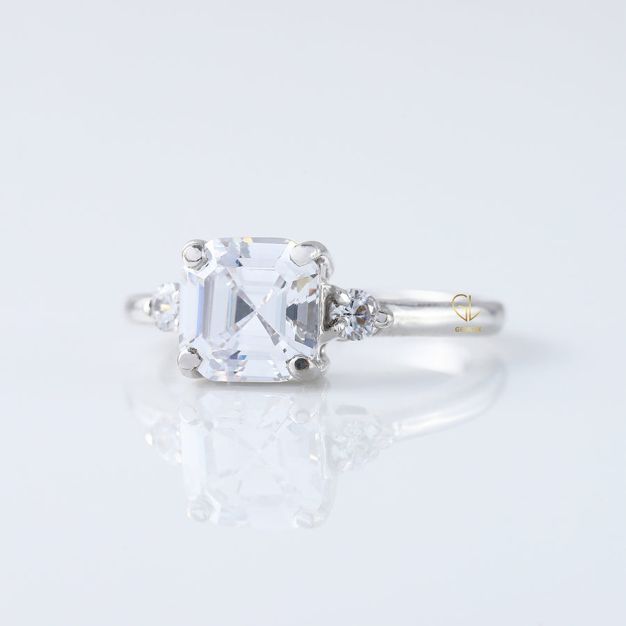 Three Stone 1.5 Ct Asscher Cut Moissanite Trilogy Engagement Ring