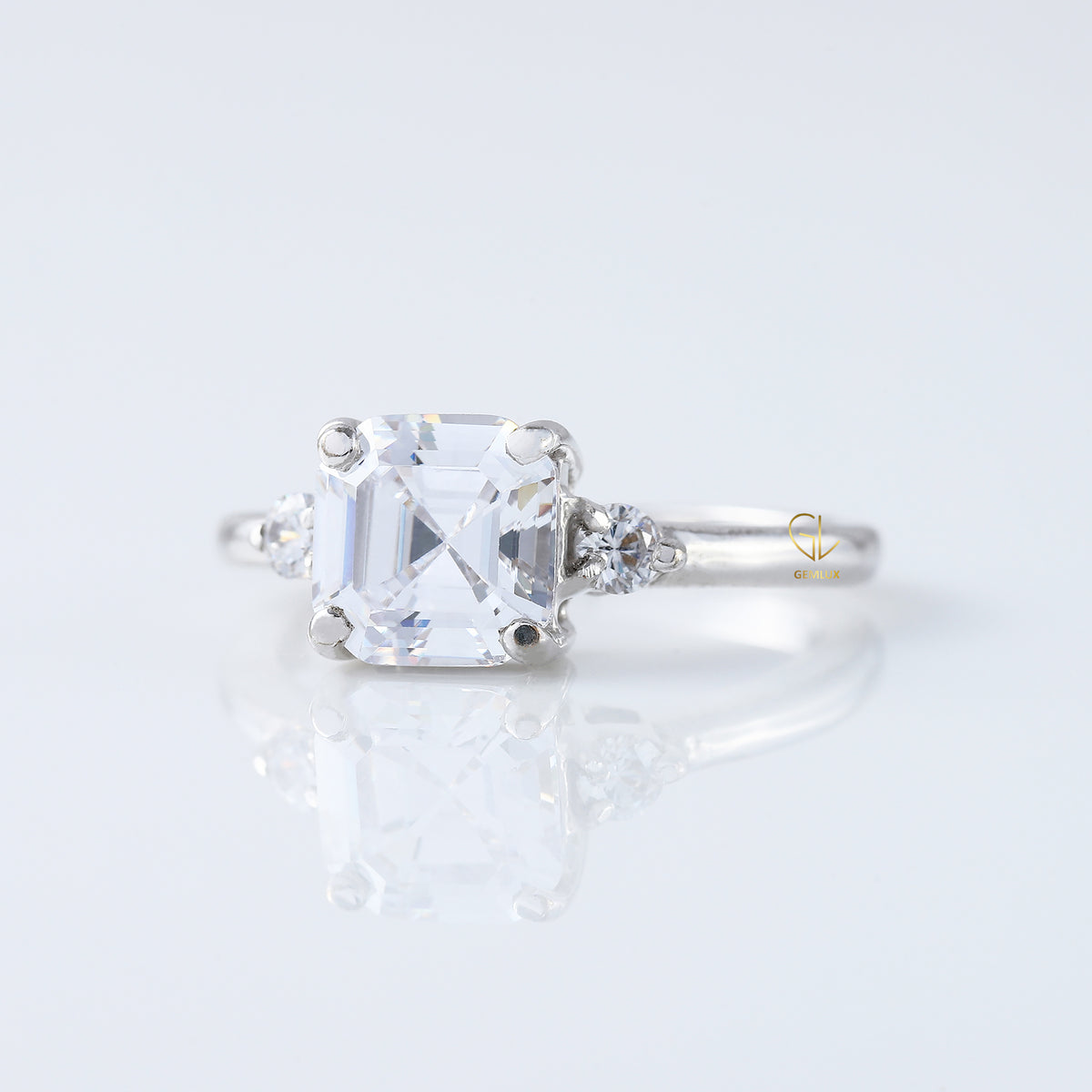 Trilogy 1.5 Ct Asscher Cut Lab Grown Three Stone Engagement Ring