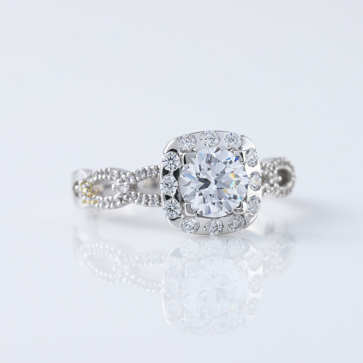 Twisted Round Moissanite Halo Infinity Shank Engagement Ring