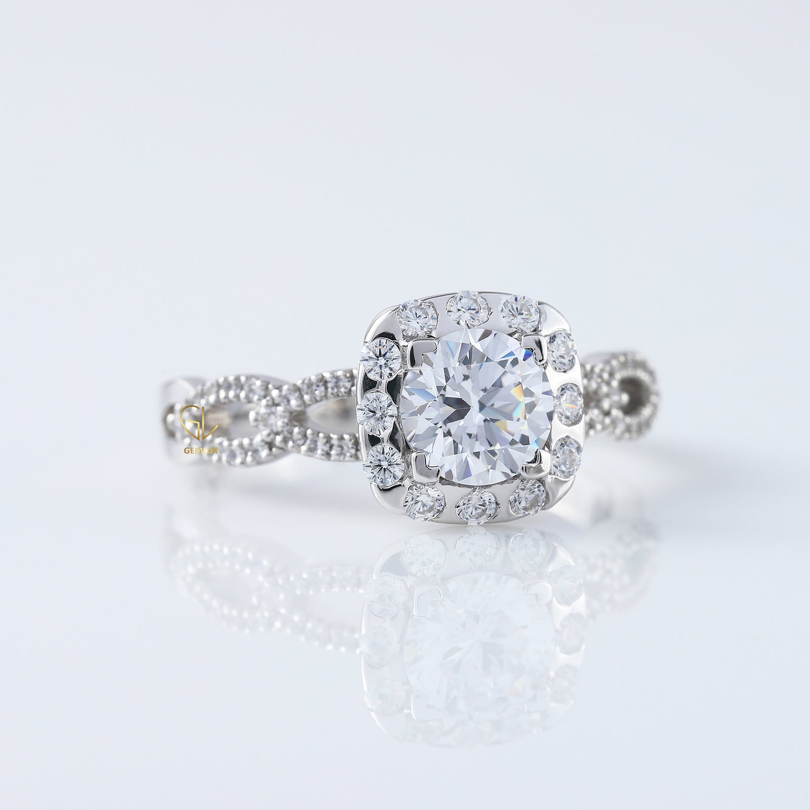 Twisted 1 Ct Round Cut Lab Grown Halo Infinity Shank Engagement Ring