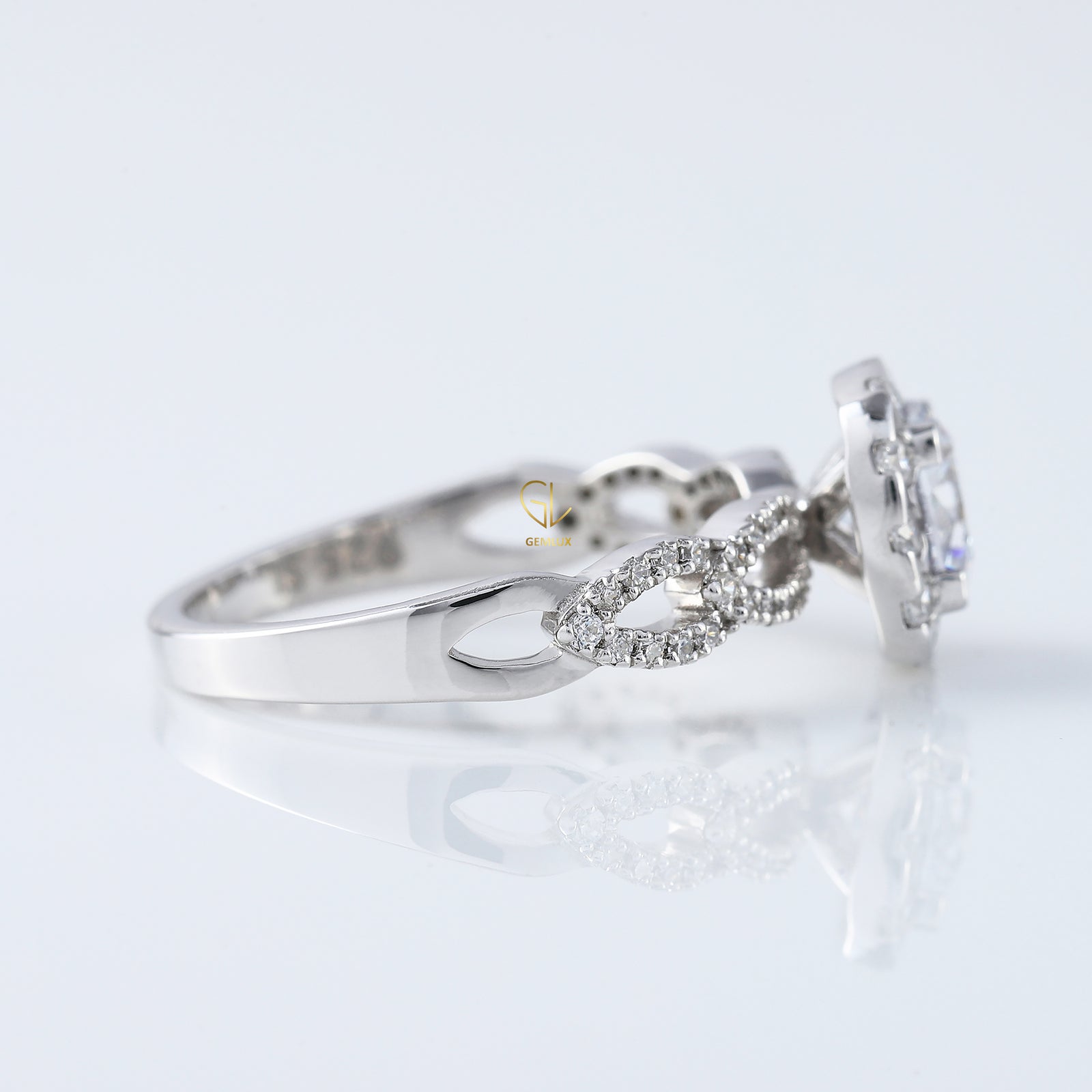 Twisted Round Moissanite Halo Infinity Shank Engagement Ring
