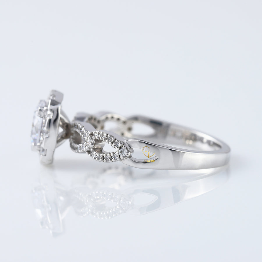 Twisted Round Moissanite Halo Infinity Shank Engagement Ring