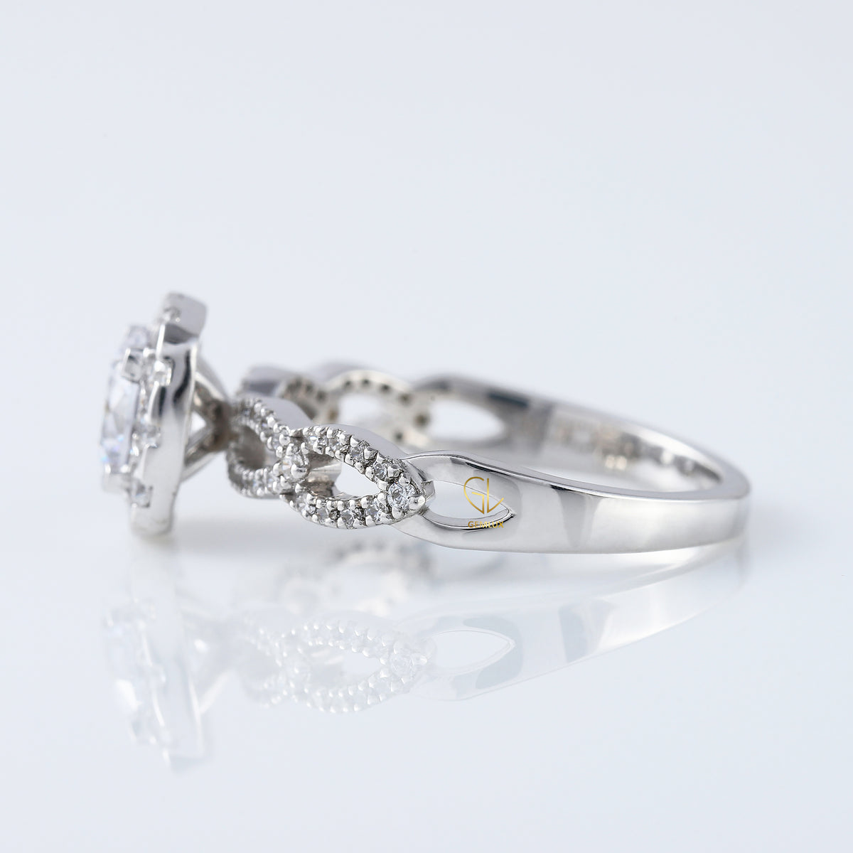 Twisted 1 Ct Round Cut Lab Grown Halo Infinity Shank Engagement Ring