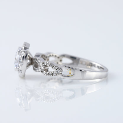Twisted 1 Ct Round Cut Lab Grown Halo Infinity Shank Engagement Ring