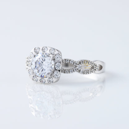 Twisted 1 Ct Round Cut Lab Grown Halo Infinity Shank Engagement Ring