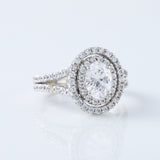 Split Shank 1 Ct Oval Cut Moissanite Double Halo Engagement Ring