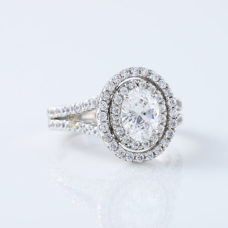 1 ct Oval Cut Lab Grown Split Shank Double Halo Ring