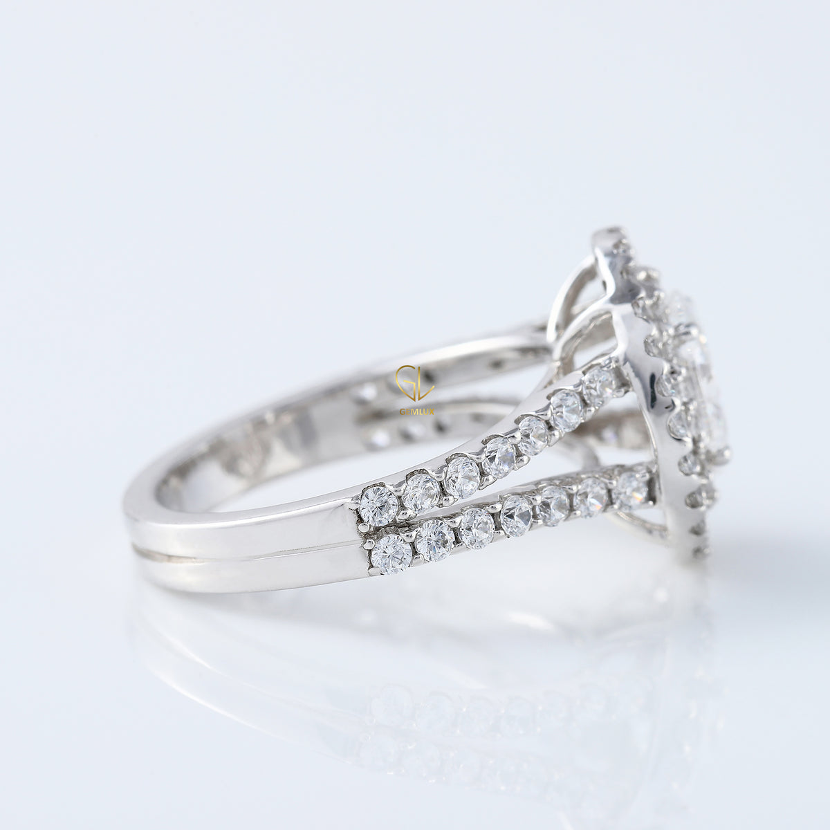 Split Shank 1 Ct Oval Cut Moissanite Double Halo Engagement Ring